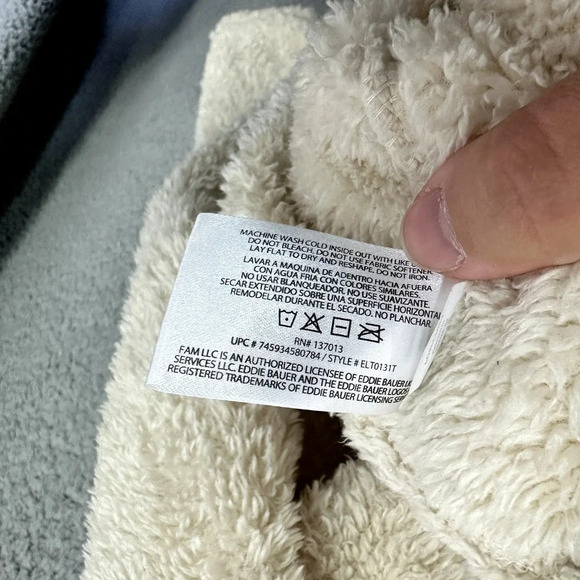Eddie Bauer sherpa fleece pullover sweatshirt women Large ivory snap collar cozy - Picture 7 of 9